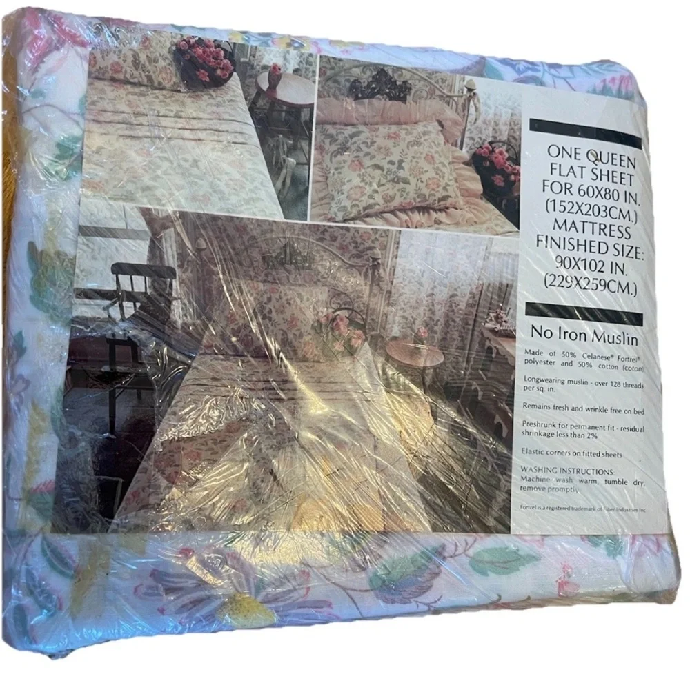 🆕 Danville Doulton rose Floral Queen Flat Sheet NOS shabby chic cottage‎ core